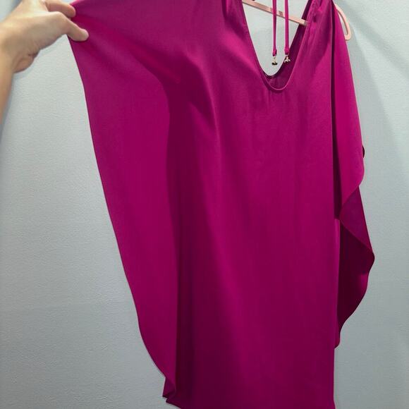 Trina Turk Haipo Shift Dress Hot Pink Flutter Sleeve Tie-Back | Size Small - Picture 11 of 15